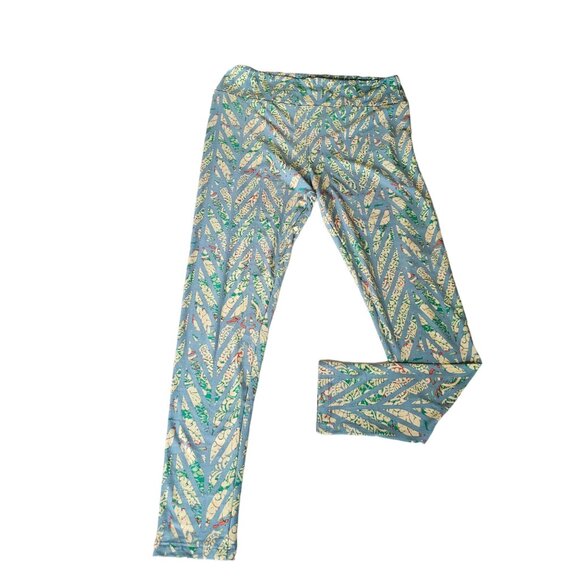 LuLaROE Blue and Yellow womens Leggings Floral Soft size Tall and Curv - Picture 2 of 6